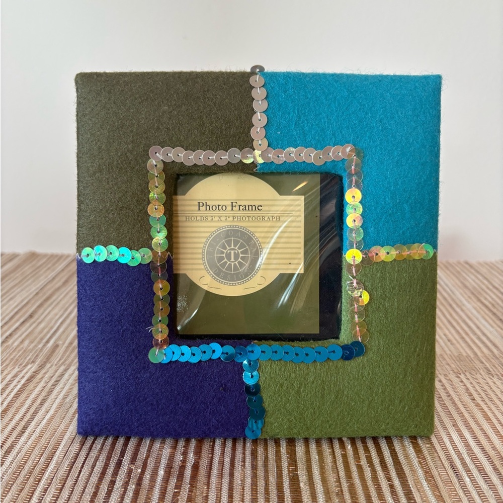 Blue & Green Sequin Felt Picture Frame